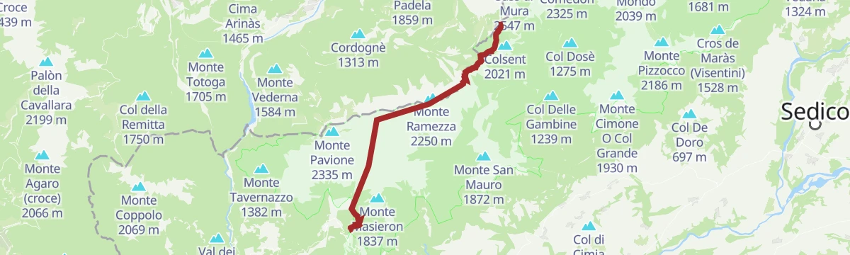 Route map: Alta Via no. 2 on the Pale di San Martino - Stage 7